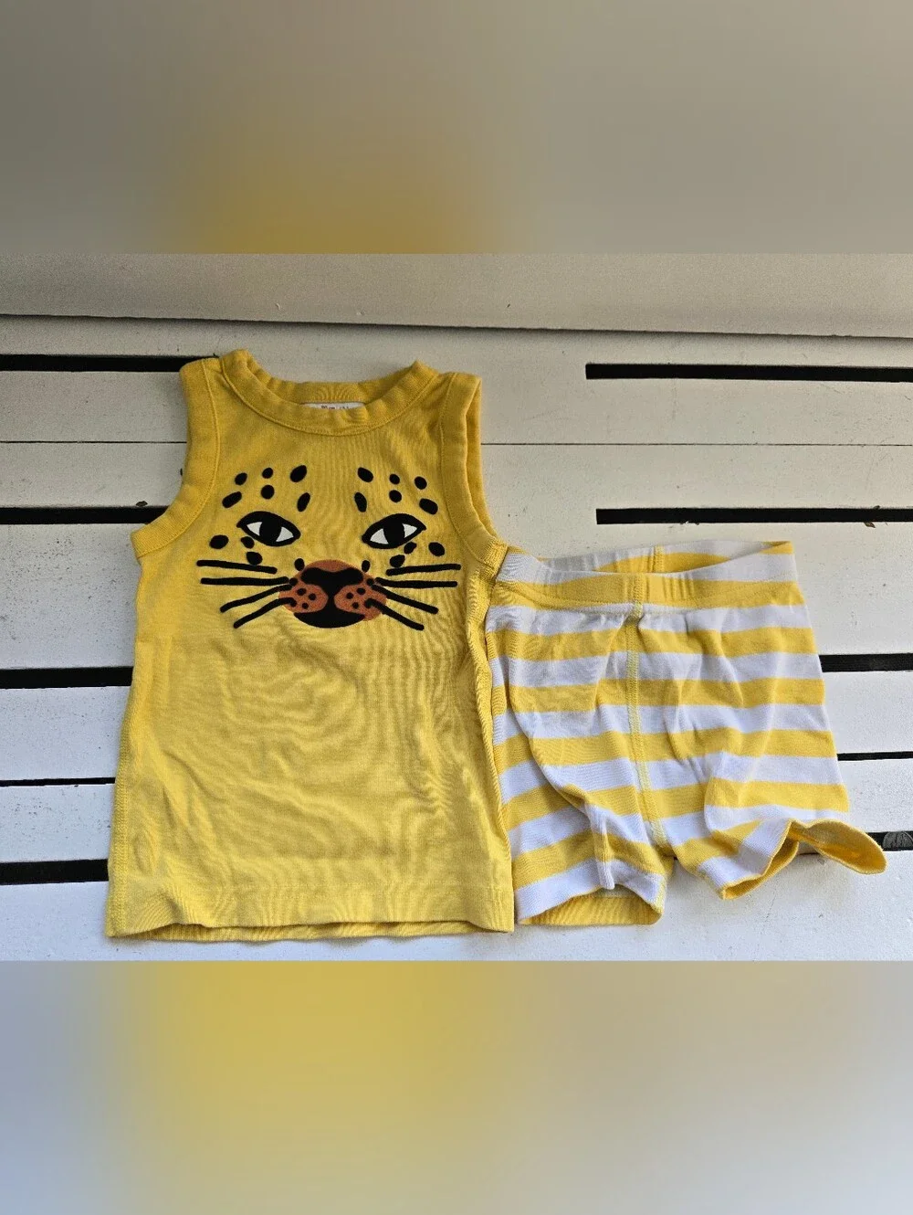 Hanna Andersson Yellow Leopard Face Pajama Tank & Striped Shorts